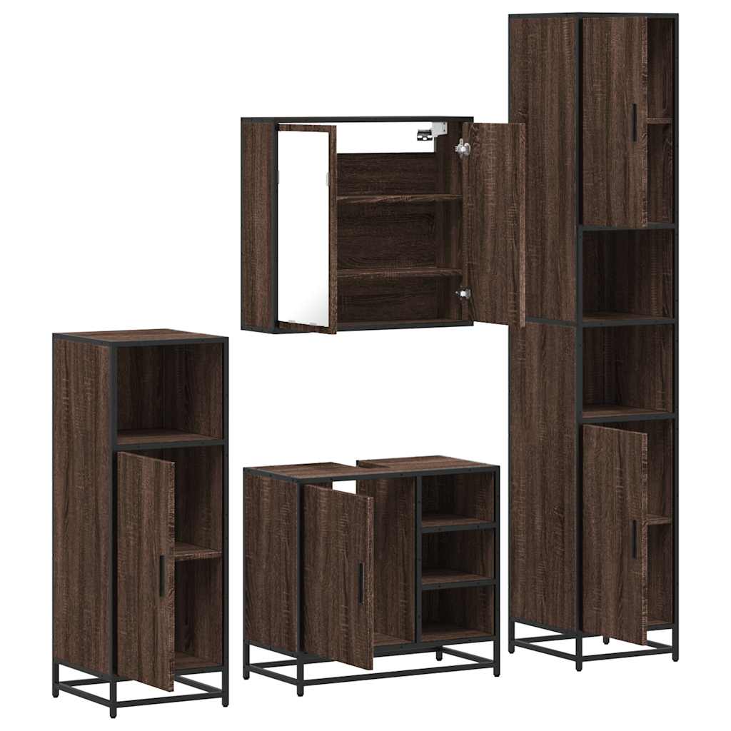 4 Piece Bathroom Furniture Set Brown Oak Engineered Wood