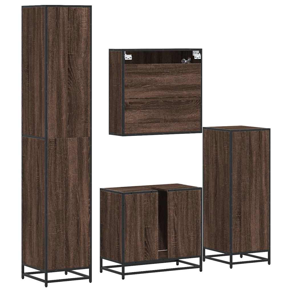 4 Piece Bathroom Furniture Set Brown Oak Engineered Wood