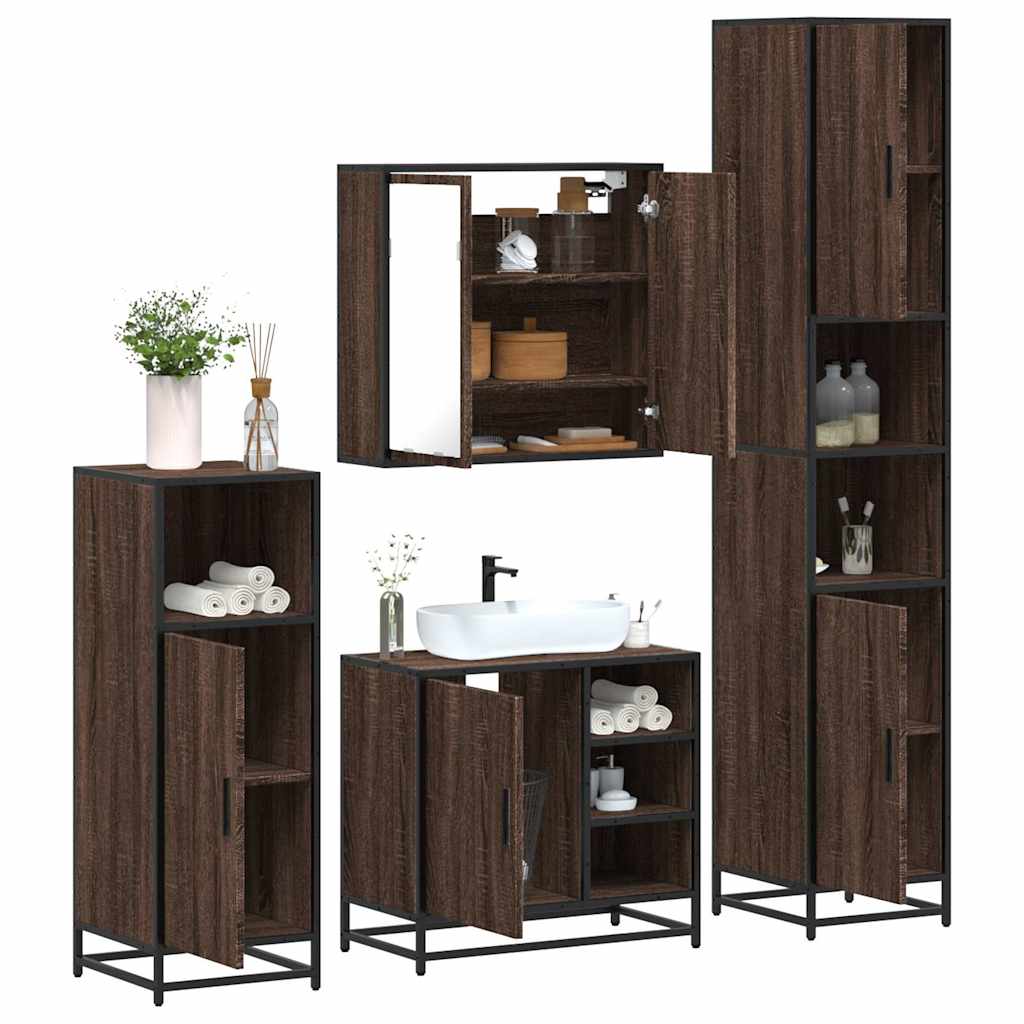 4 Piece Bathroom Furniture Set Brown Oak Engineered Wood
