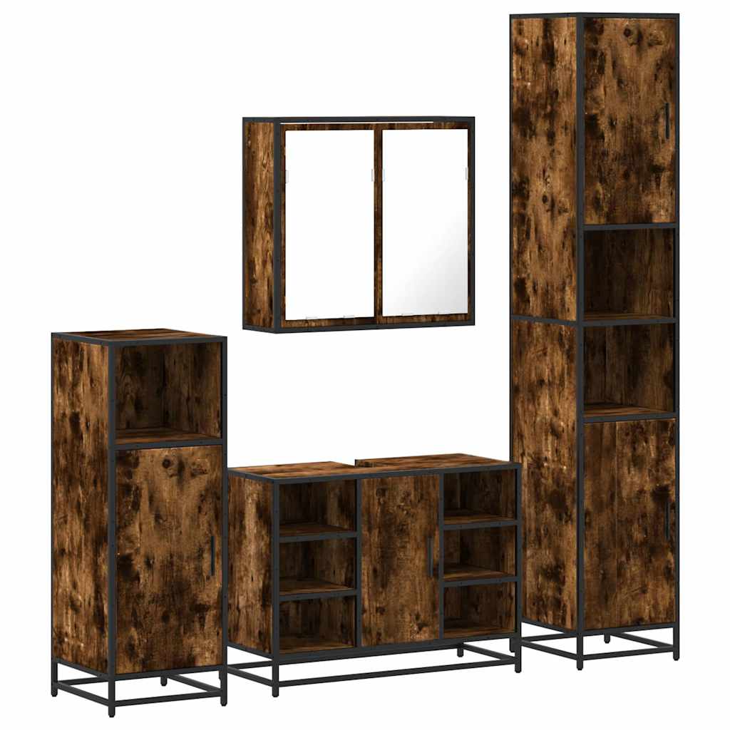 4 Piece Bathroom Furniture Set Smoked Oak Engineered Wood