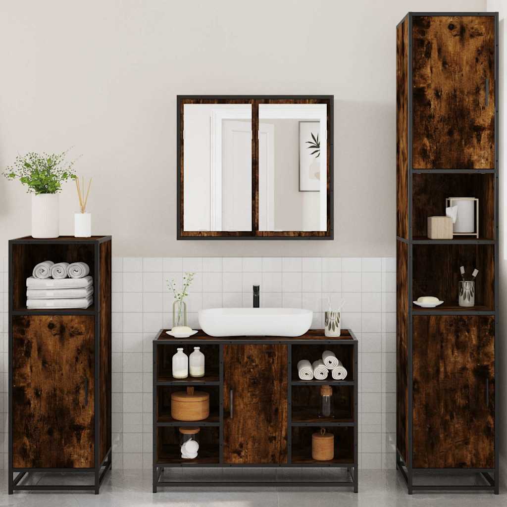 4 Piece Bathroom Furniture Set Smoked Oak Engineered Wood