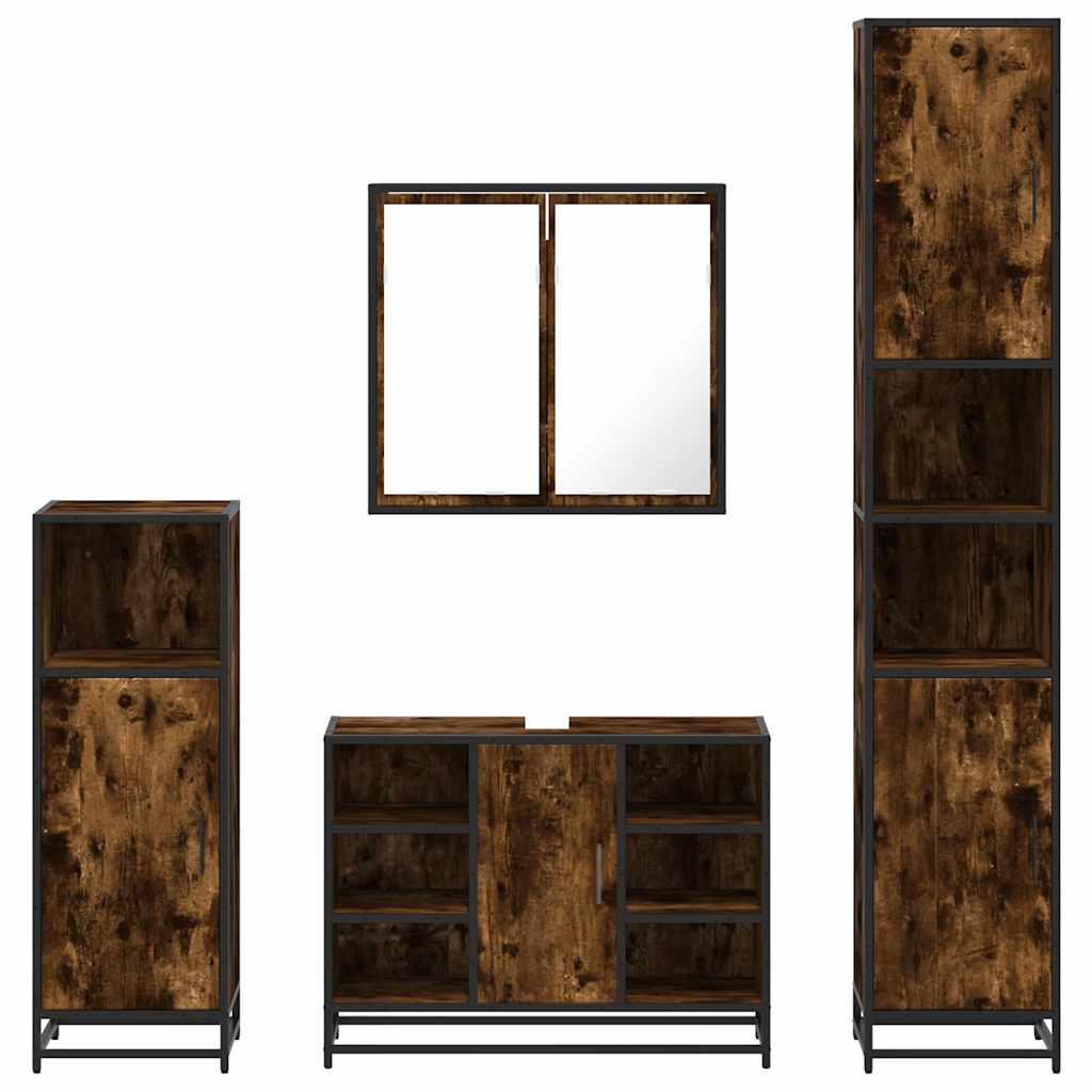 4 Piece Bathroom Furniture Set Smoked Oak Engineered Wood