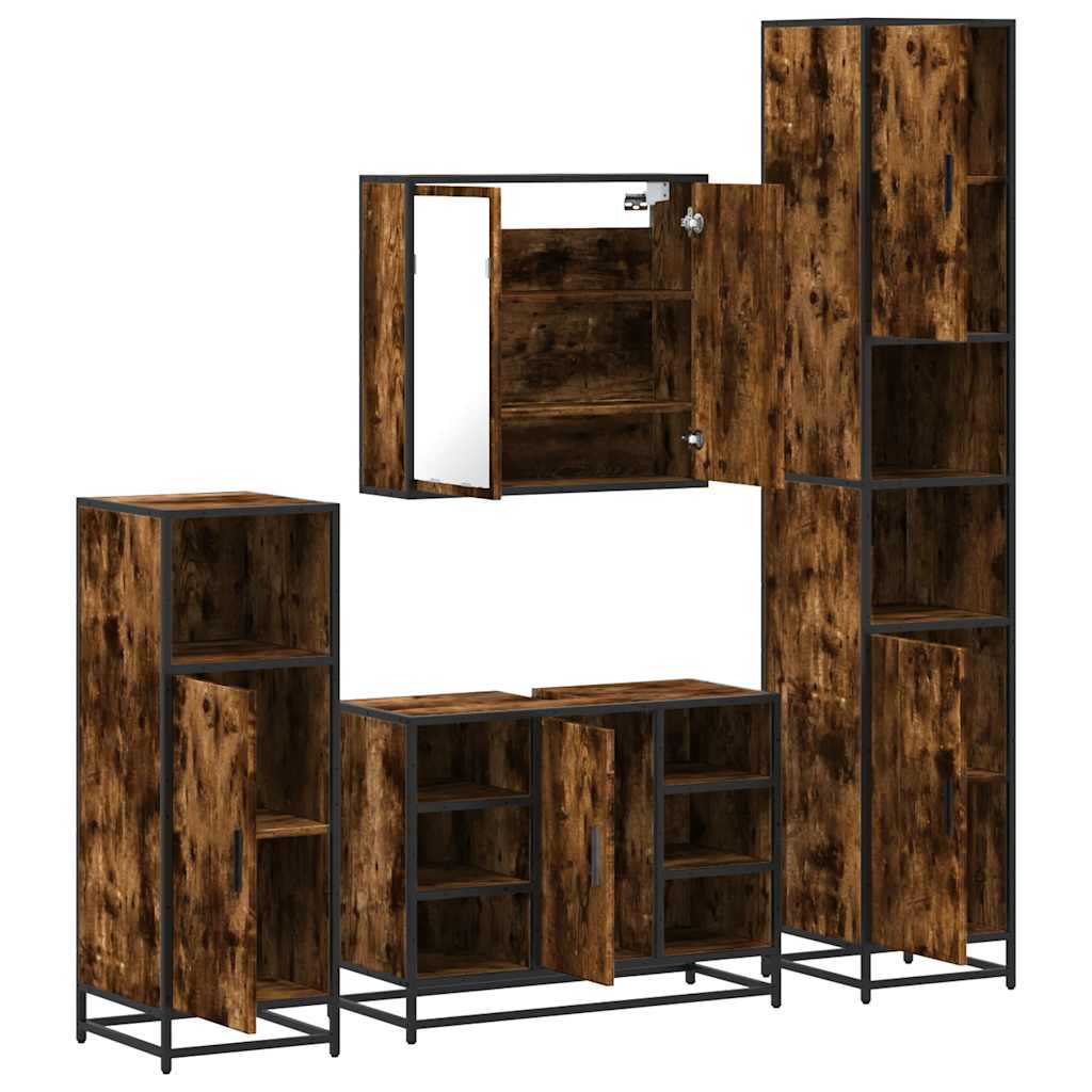4 Piece Bathroom Furniture Set Smoked Oak Engineered Wood