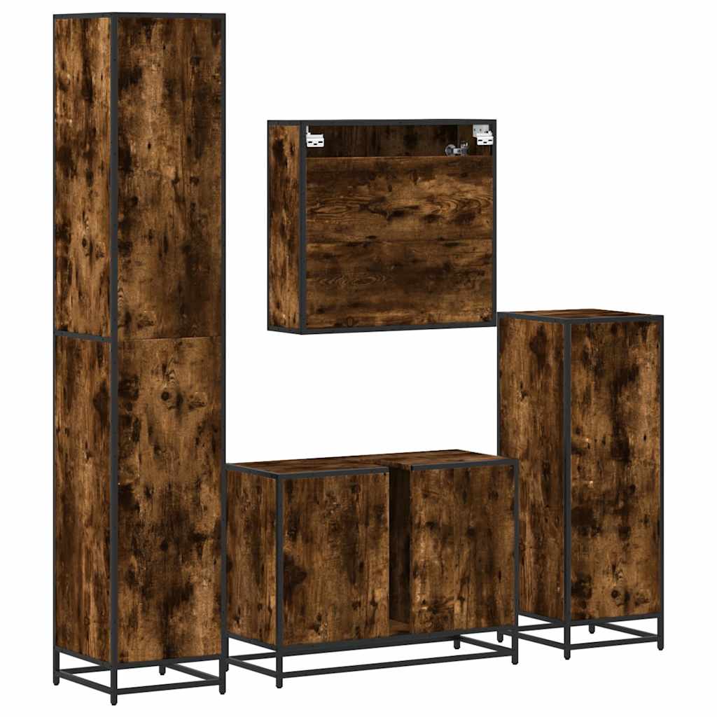 4 Piece Bathroom Furniture Set Smoked Oak Engineered Wood