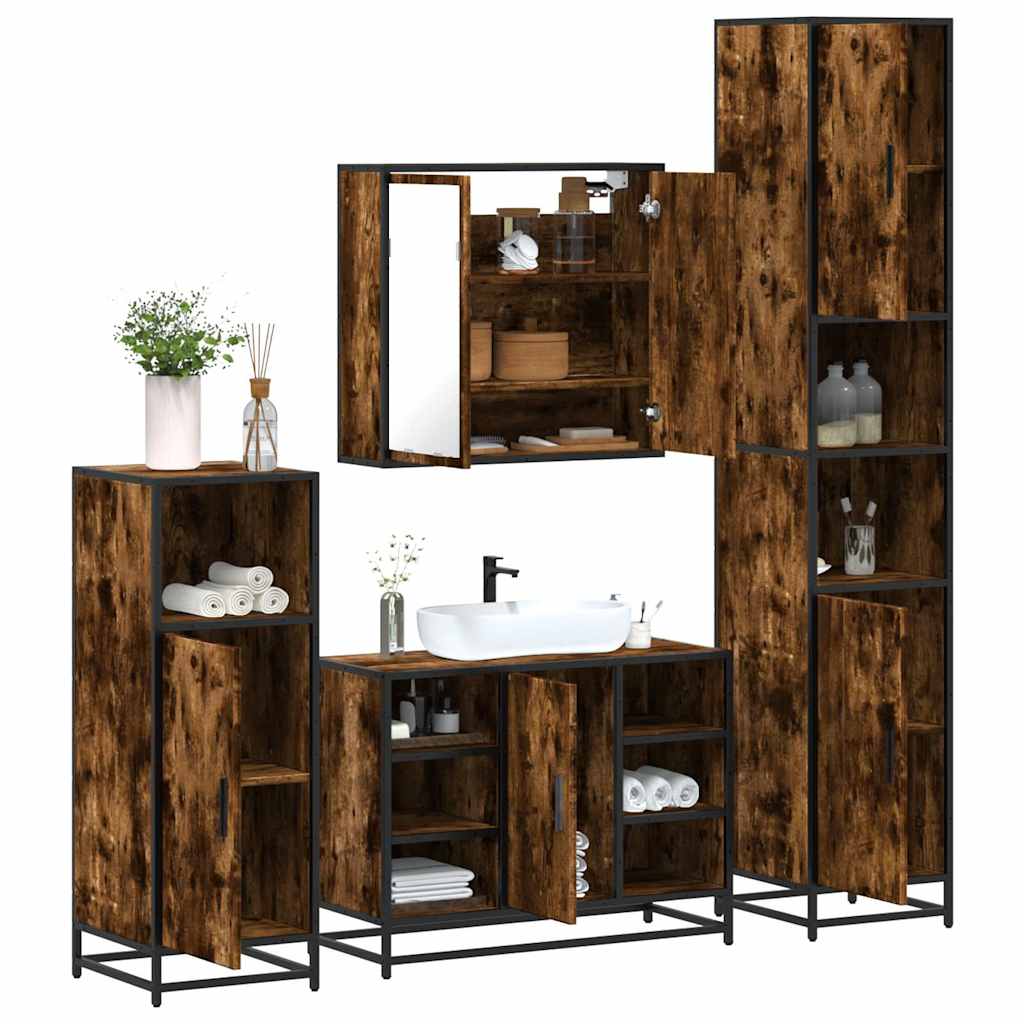 4 Piece Bathroom Furniture Set Smoked Oak Engineered Wood