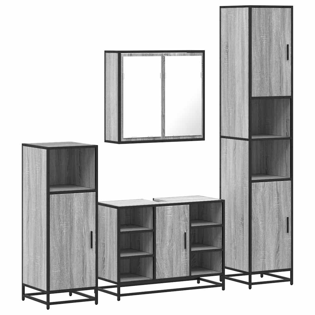4 Piece Bathroom Furniture Set Grey Sonoma Engineered Wood