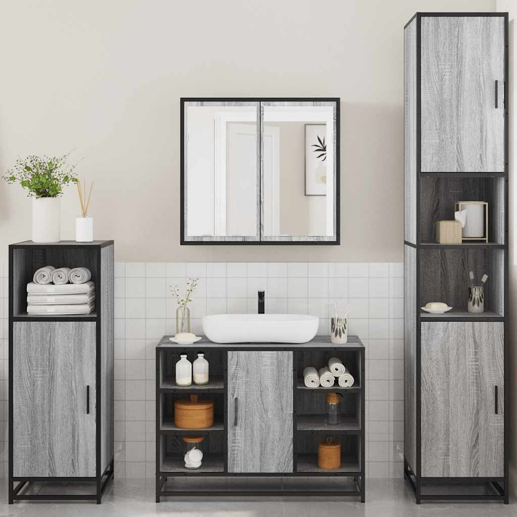 4 Piece Bathroom Furniture Set Grey Sonoma Engineered Wood