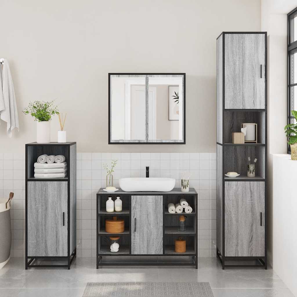 4 Piece Bathroom Furniture Set Grey Sonoma Engineered Wood