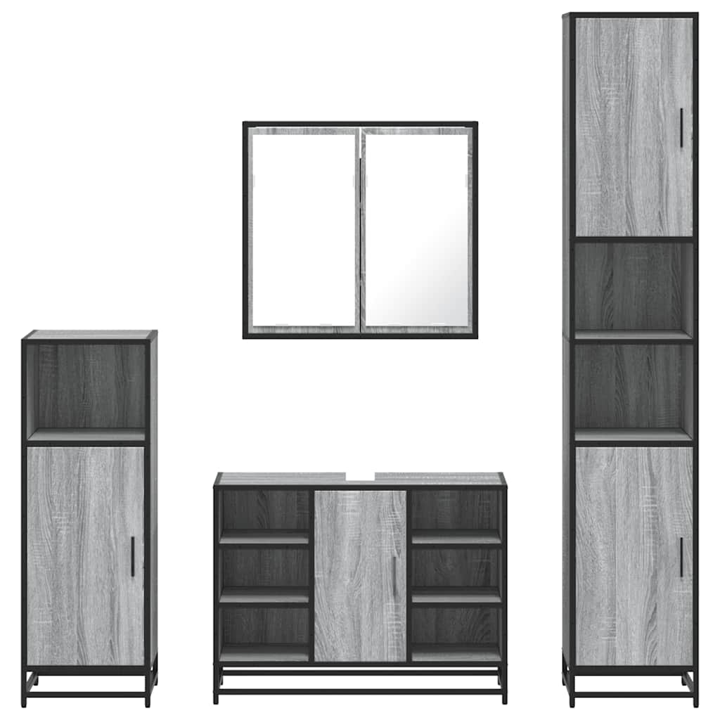 4 Piece Bathroom Furniture Set Grey Sonoma Engineered Wood