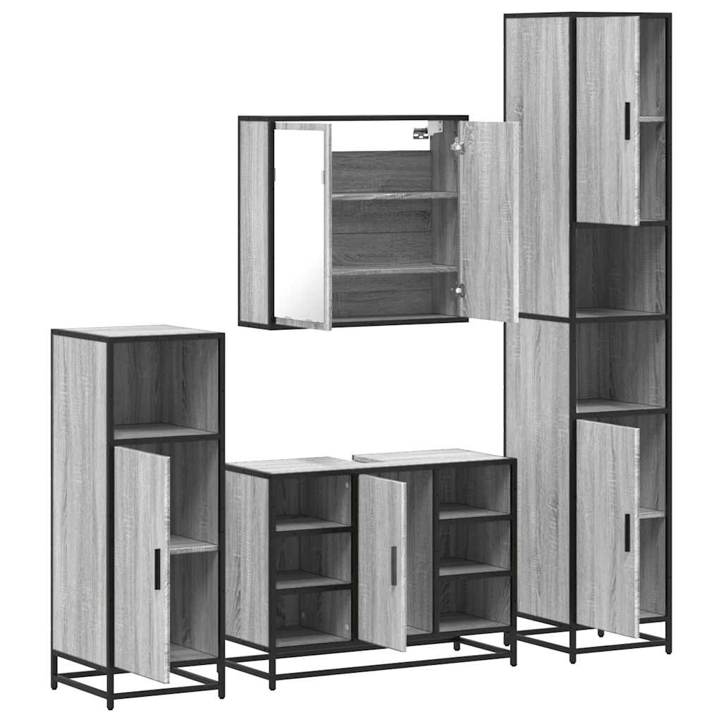4 Piece Bathroom Furniture Set Grey Sonoma Engineered Wood