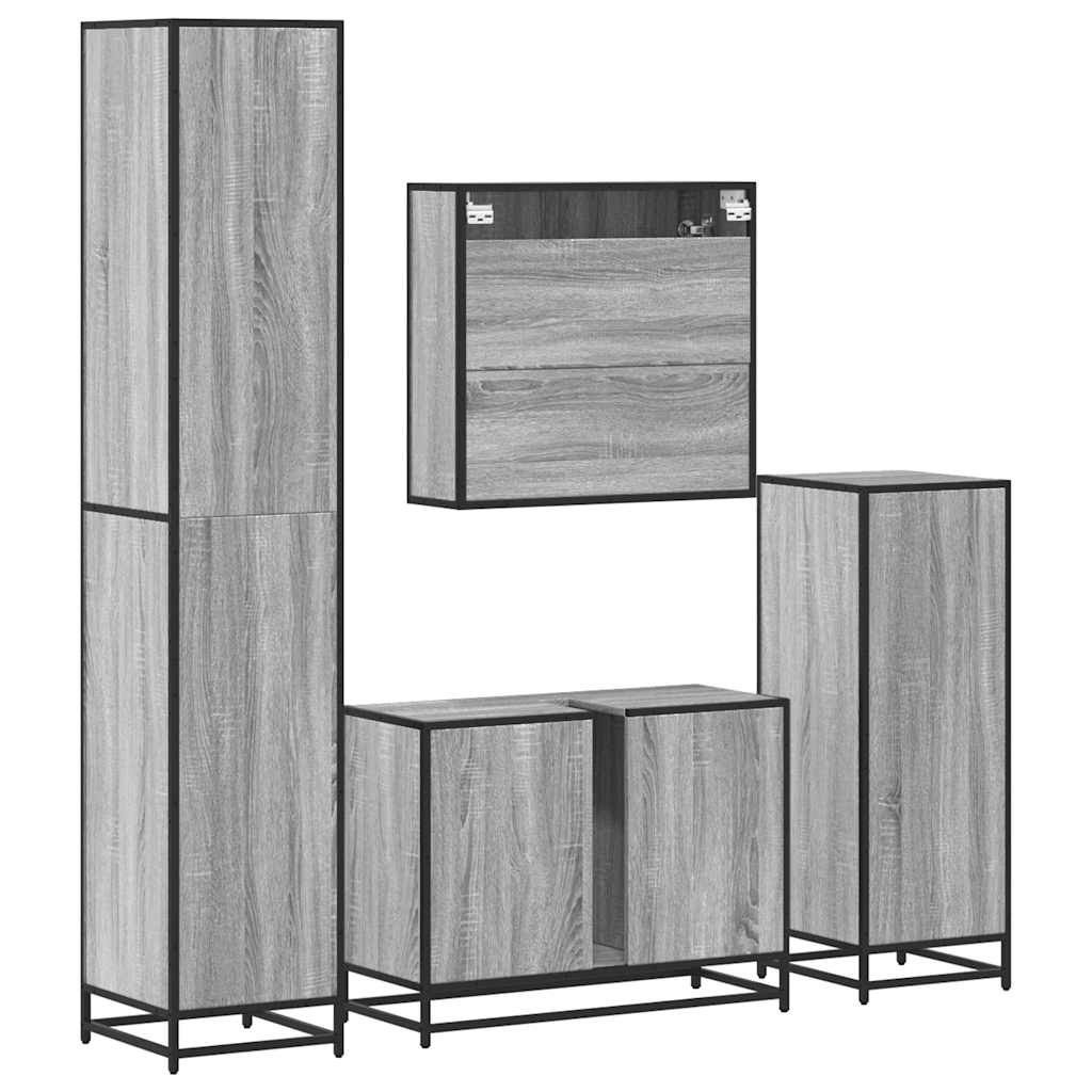 4 Piece Bathroom Furniture Set Grey Sonoma Engineered Wood