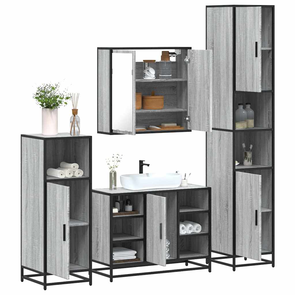 4 Piece Bathroom Furniture Set Grey Sonoma Engineered Wood