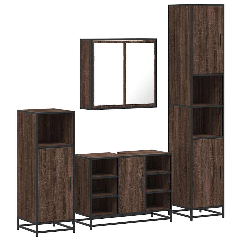 4 Piece Bathroom Furniture Set Brown Oak Engineered Wood