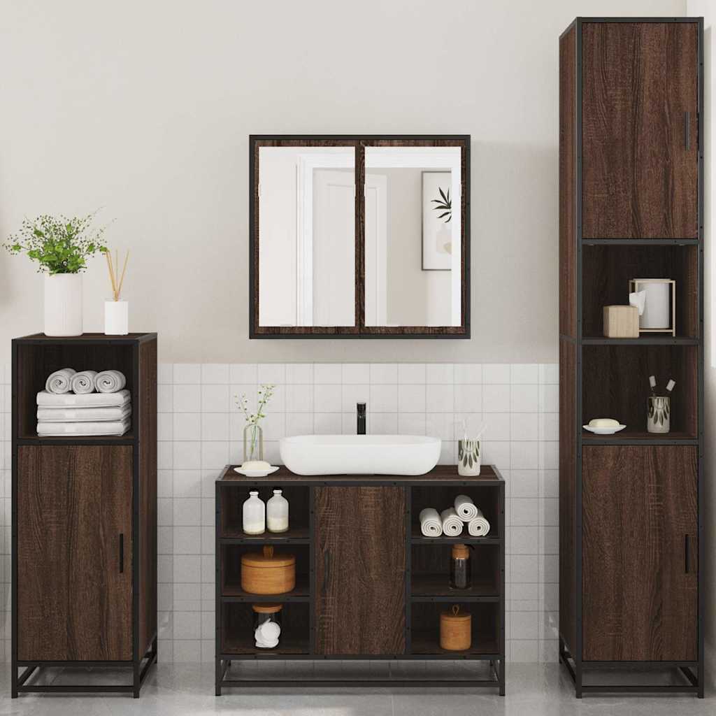 4 Piece Bathroom Furniture Set Brown Oak Engineered Wood