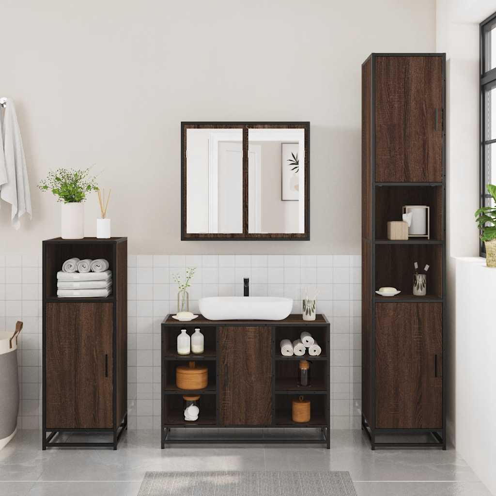 4 Piece Bathroom Furniture Set Brown Oak Engineered Wood