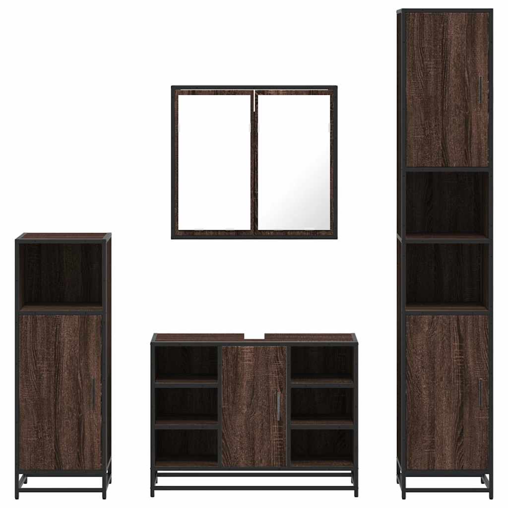 4 Piece Bathroom Furniture Set Brown Oak Engineered Wood