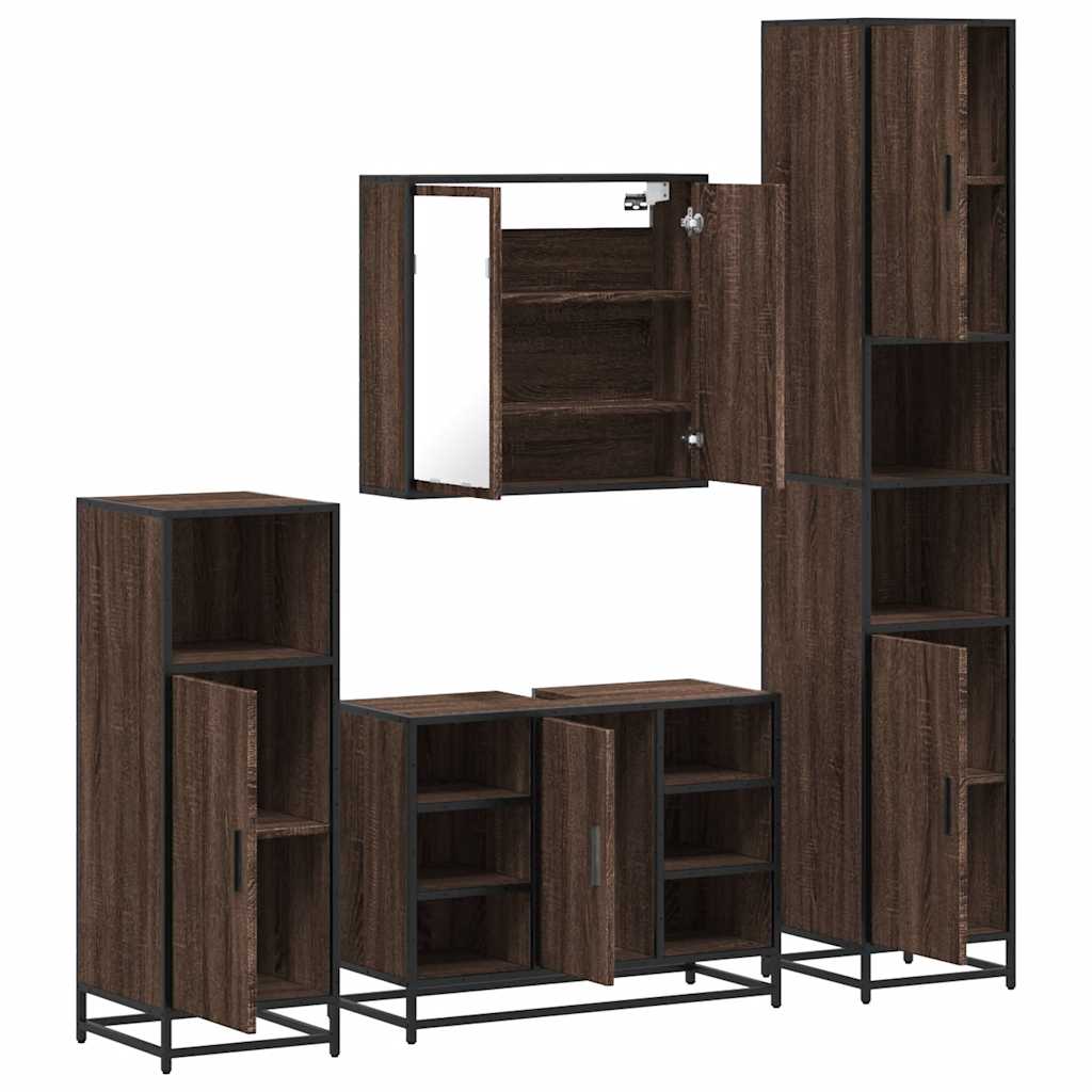 4 Piece Bathroom Furniture Set Brown Oak Engineered Wood