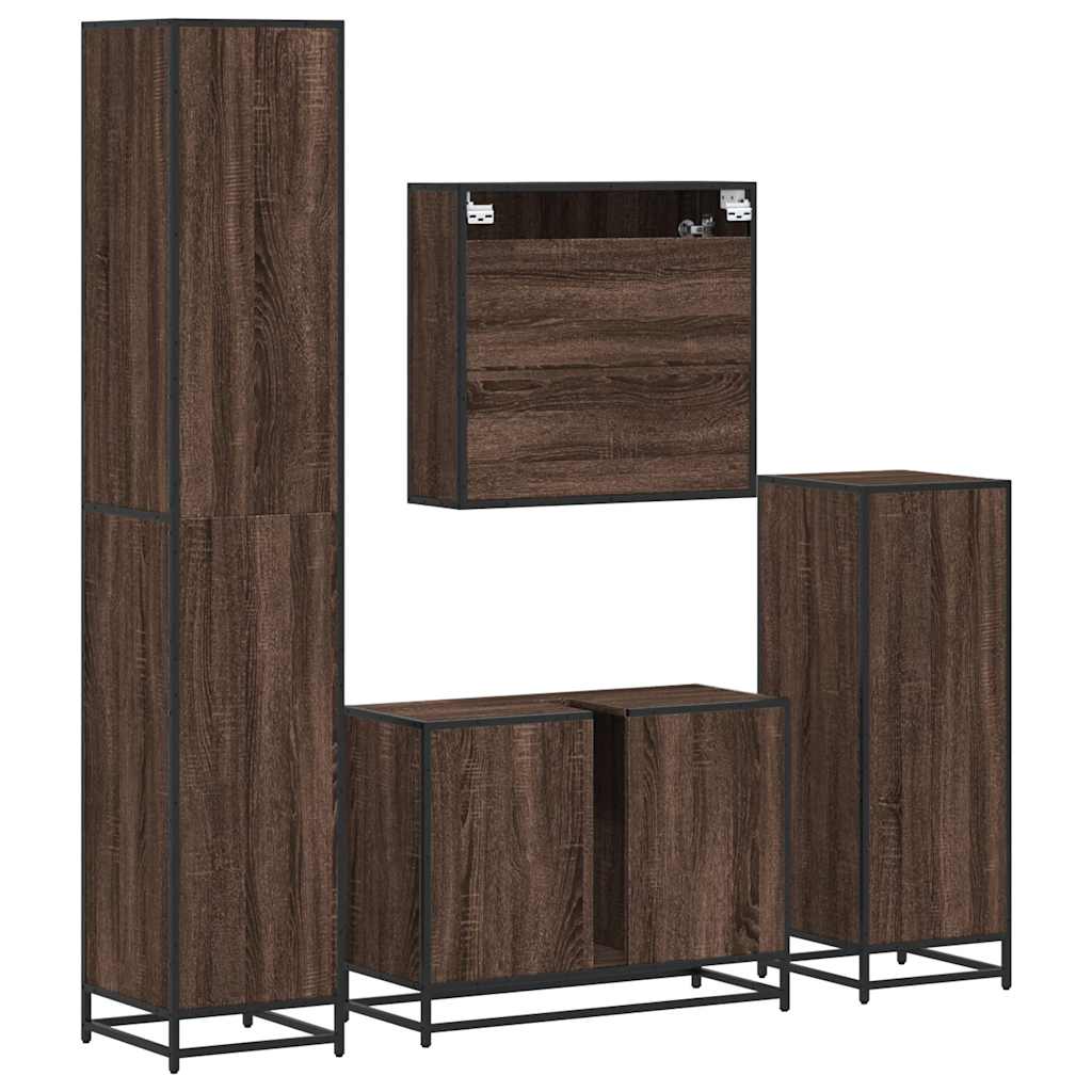 4 Piece Bathroom Furniture Set Brown Oak Engineered Wood