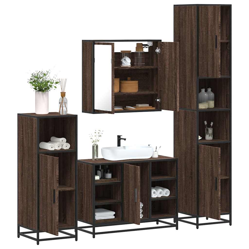 4 Piece Bathroom Furniture Set Brown Oak Engineered Wood