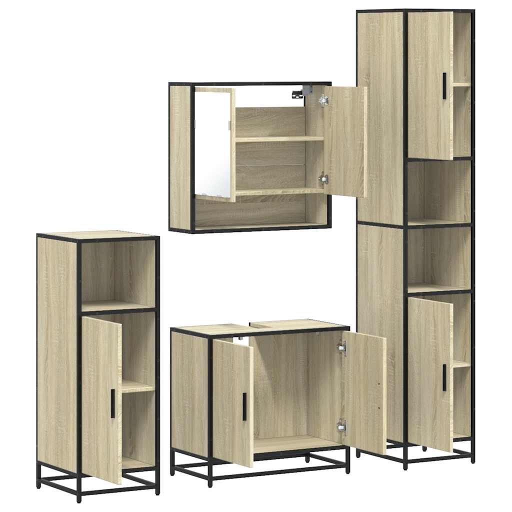 4 Piece Bathroom Furniture Set Sonoma Oak Engineered Wood