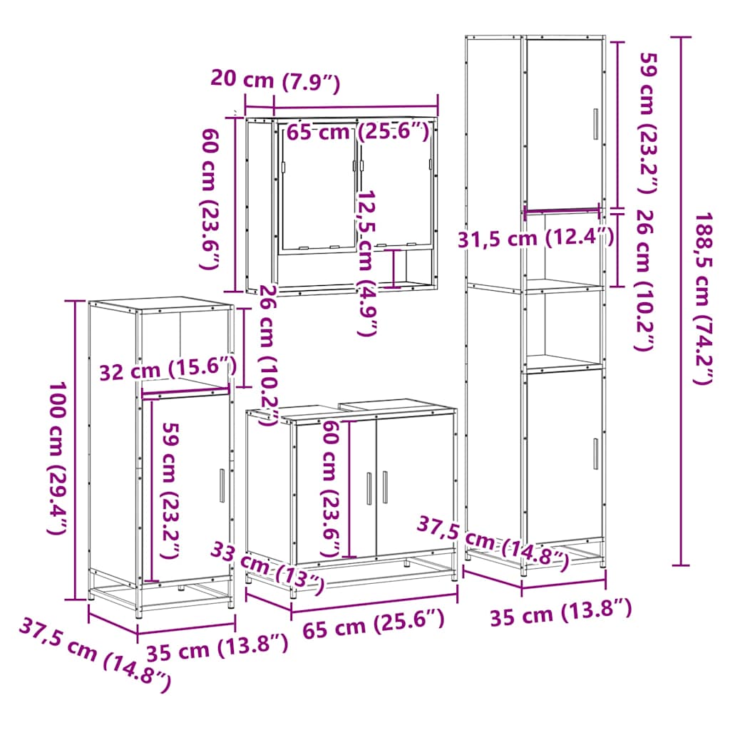 4 Piece Bathroom Furniture Set Sonoma Oak Engineered Wood