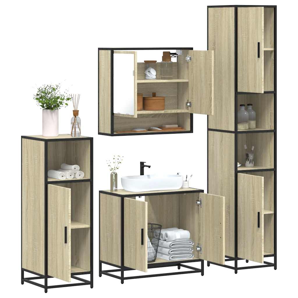 4 Piece Bathroom Furniture Set Sonoma Oak Engineered Wood