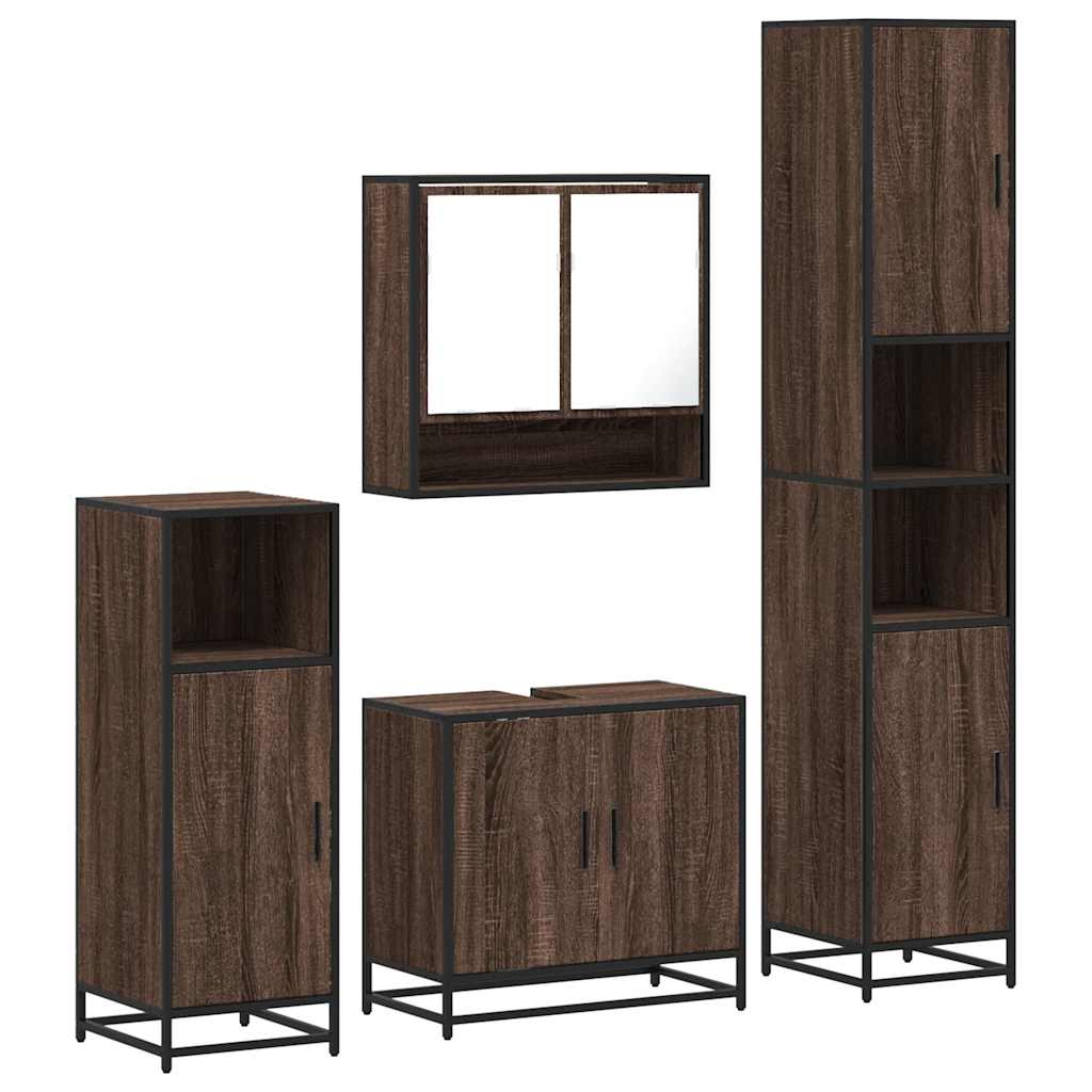 4 Piece Bathroom Furniture Set Brown Oak Engineered Wood