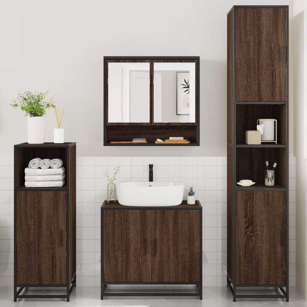 4 Piece Bathroom Furniture Set Brown Oak Engineered Wood