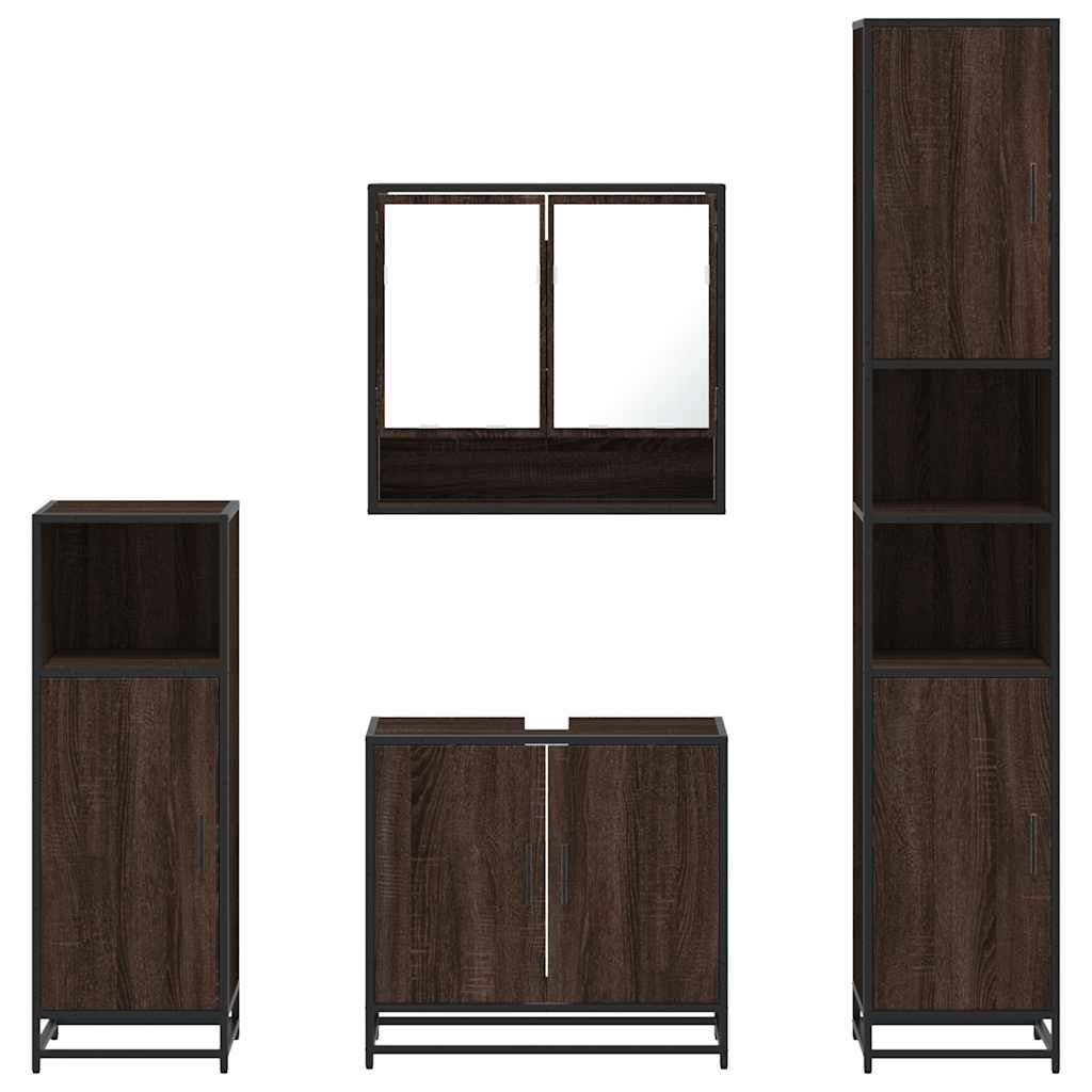 4 Piece Bathroom Furniture Set Brown Oak Engineered Wood