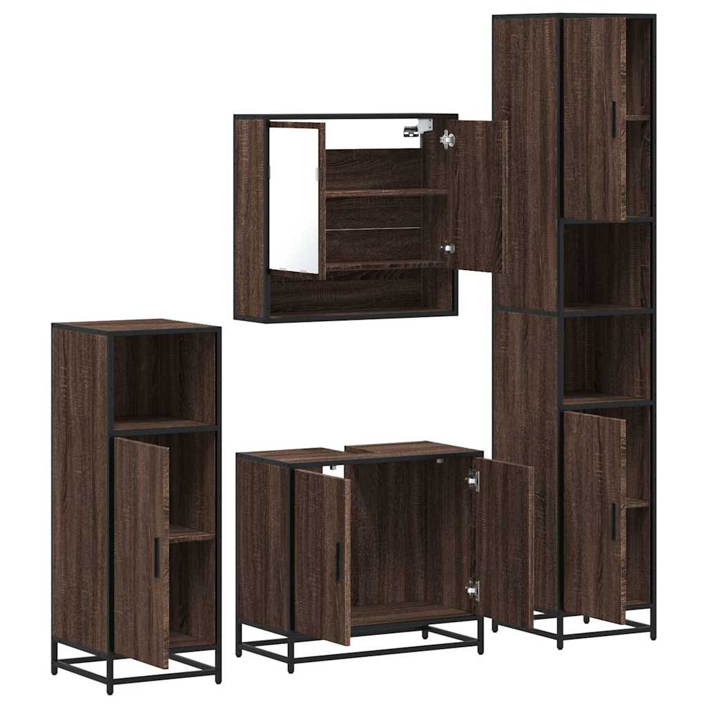 4 Piece Bathroom Furniture Set Brown Oak Engineered Wood