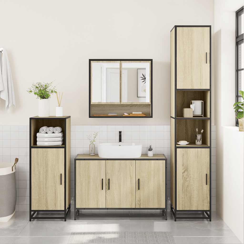4 Piece Bathroom Furniture Set Sonoma Oak Engineered Wood