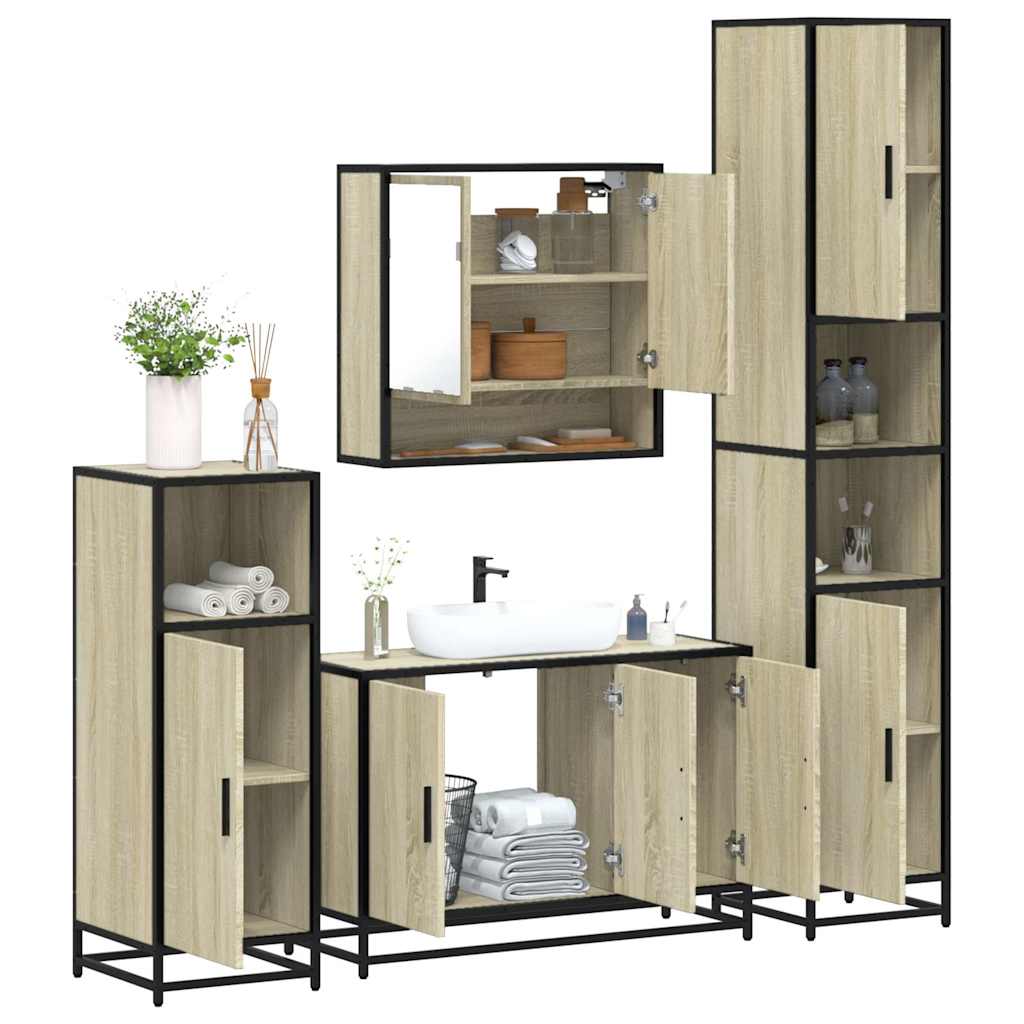 4 Piece Bathroom Furniture Set Sonoma Oak Engineered Wood