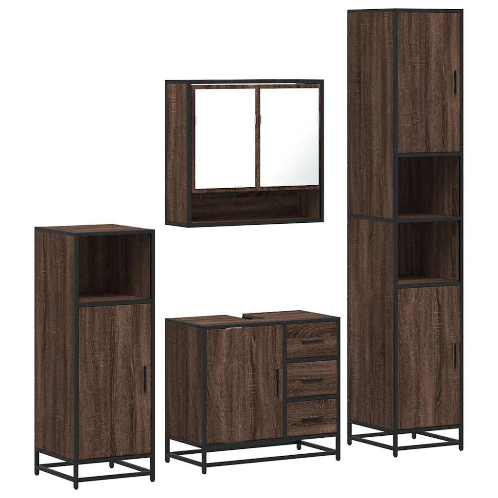 4 Piece Bathroom Furniture Set Brown Oak Engineered Wood