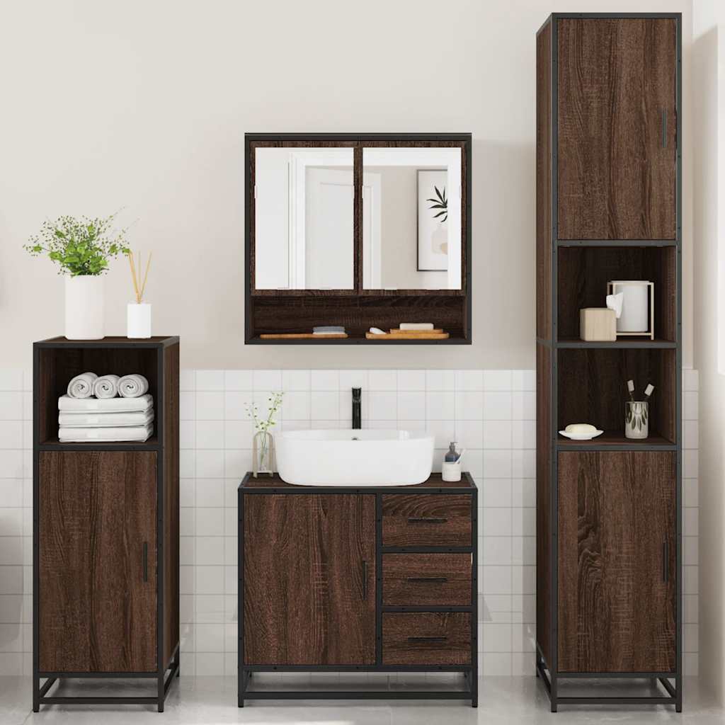 4 Piece Bathroom Furniture Set Brown Oak Engineered Wood