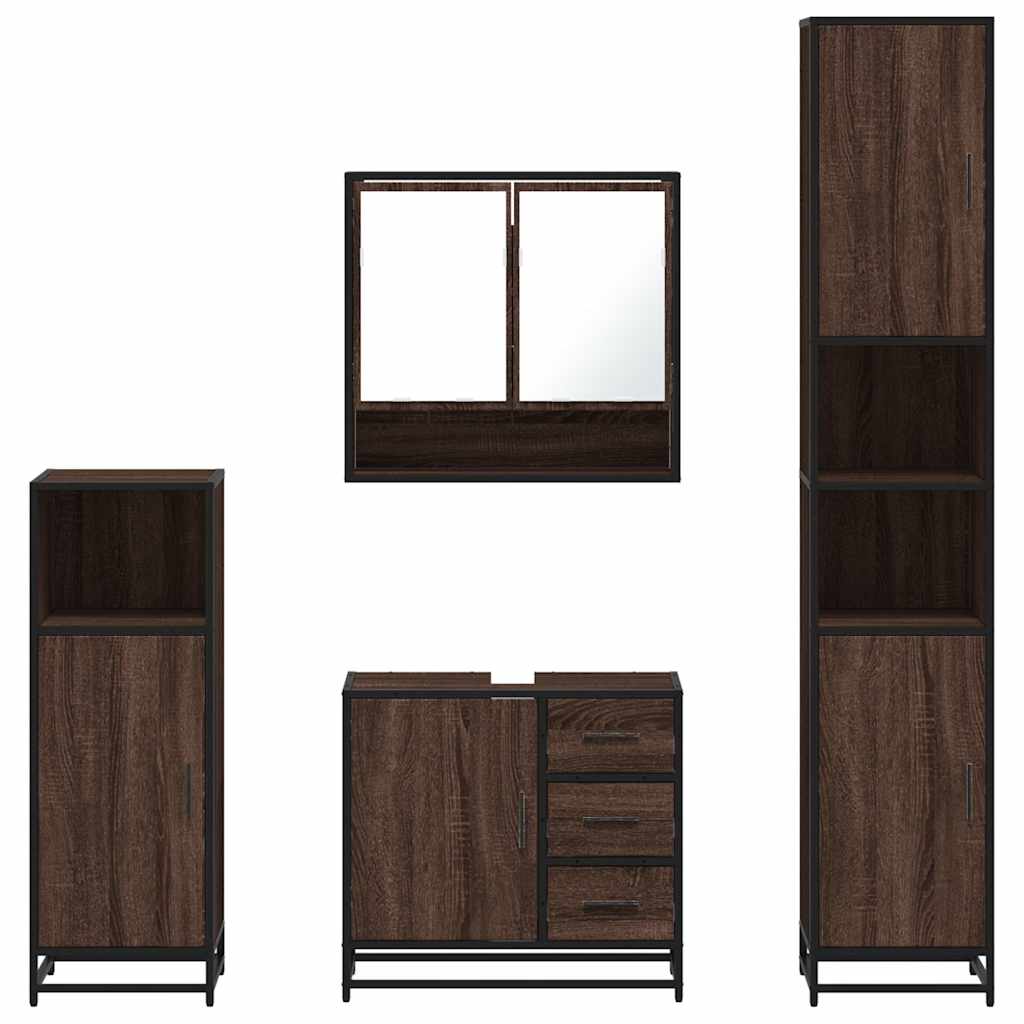 4 Piece Bathroom Furniture Set Brown Oak Engineered Wood