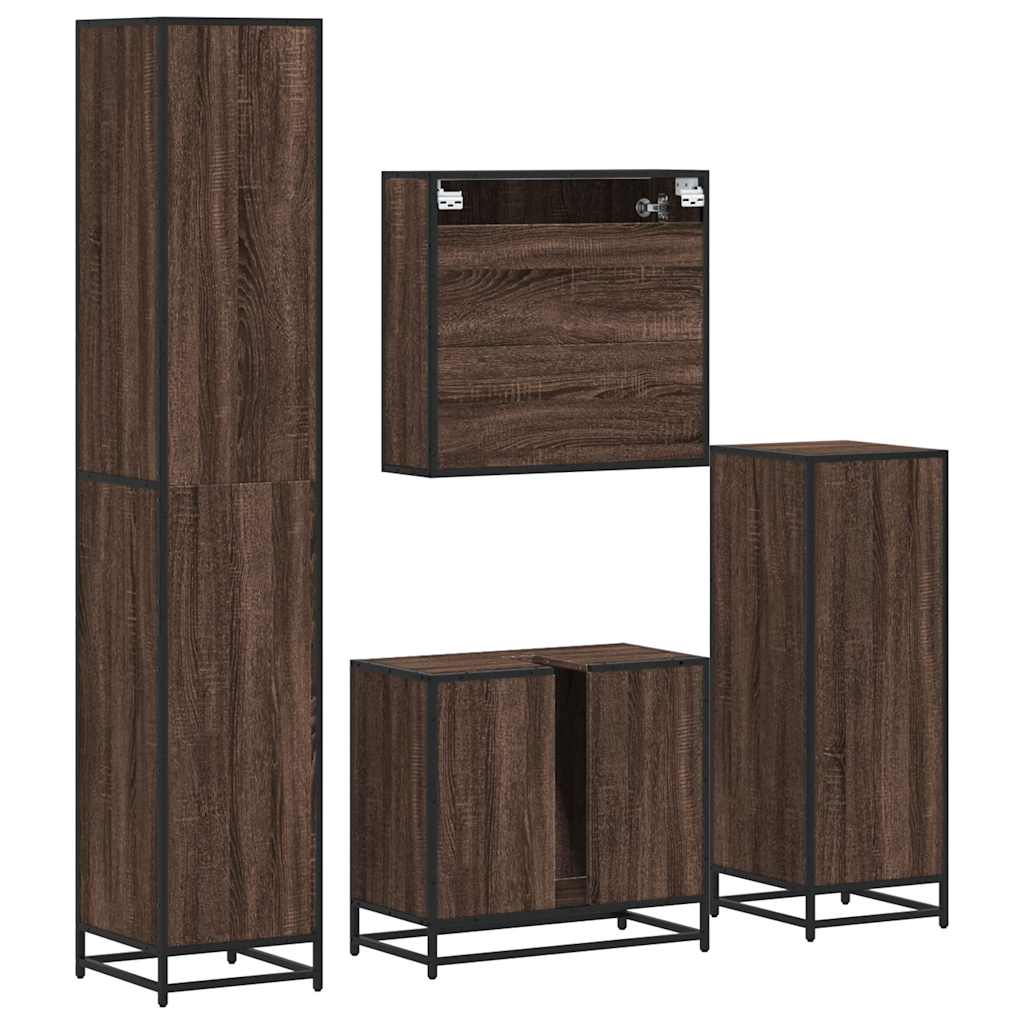 4 Piece Bathroom Furniture Set Brown Oak Engineered Wood