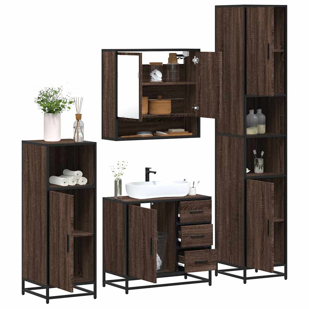 4 Piece Bathroom Furniture Set Brown Oak Engineered Wood