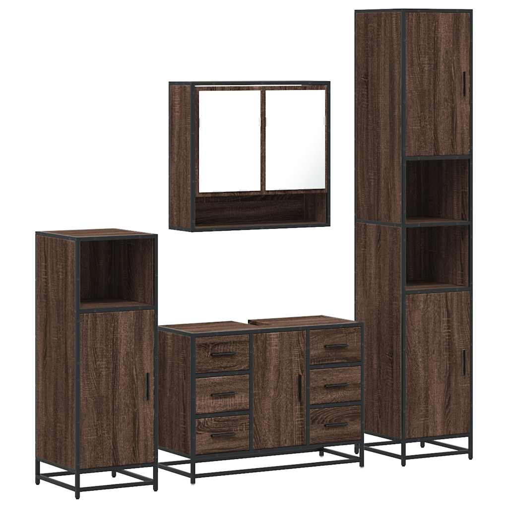 4 Piece Bathroom Furniture Set Brown Oak Engineered Wood