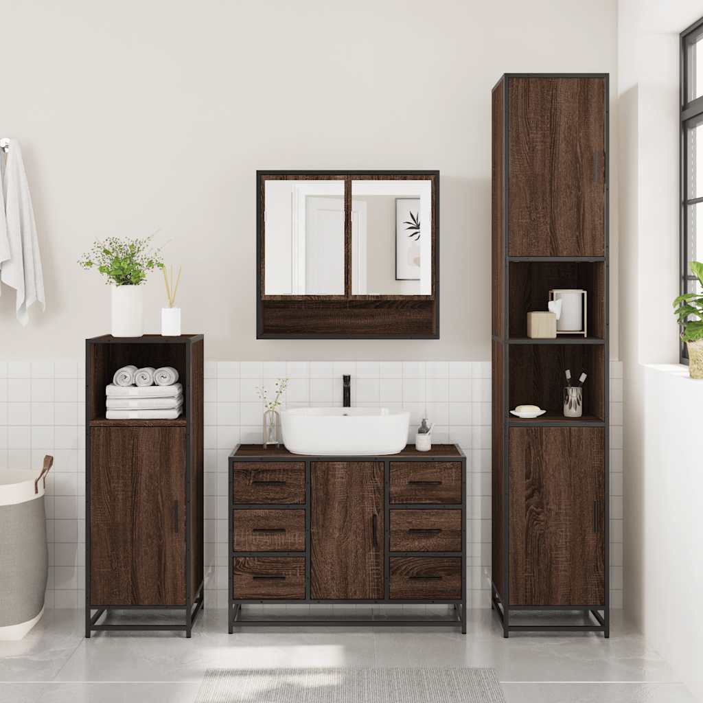 4 Piece Bathroom Furniture Set Brown Oak Engineered Wood