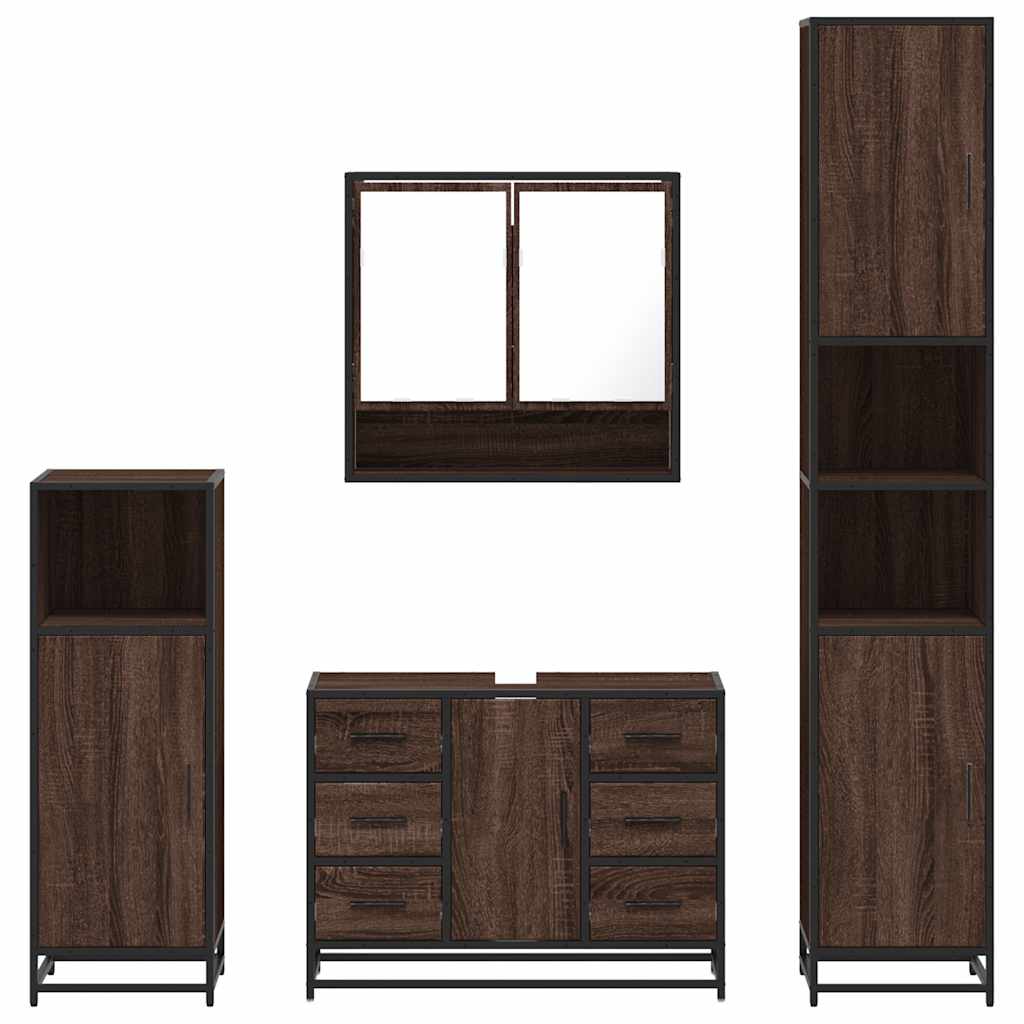 4 Piece Bathroom Furniture Set Brown Oak Engineered Wood