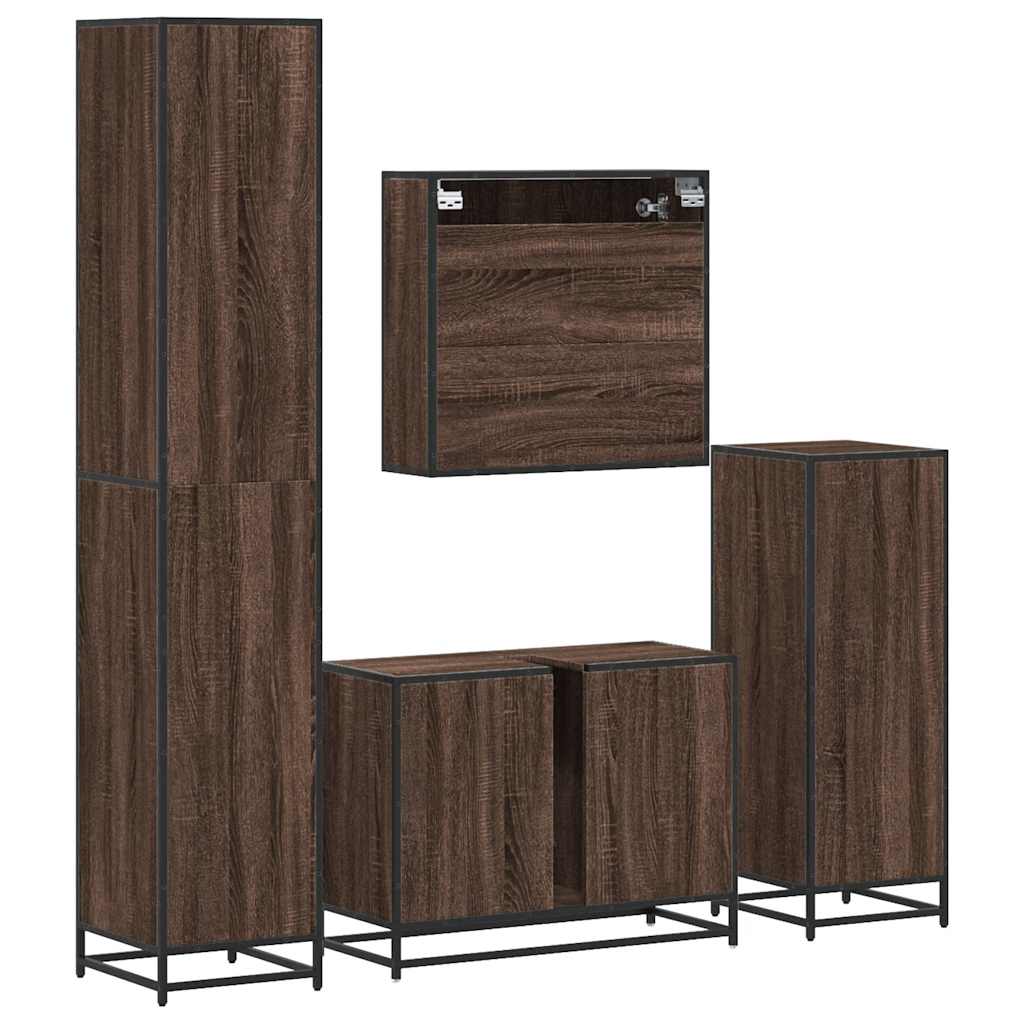 4 Piece Bathroom Furniture Set Brown Oak Engineered Wood