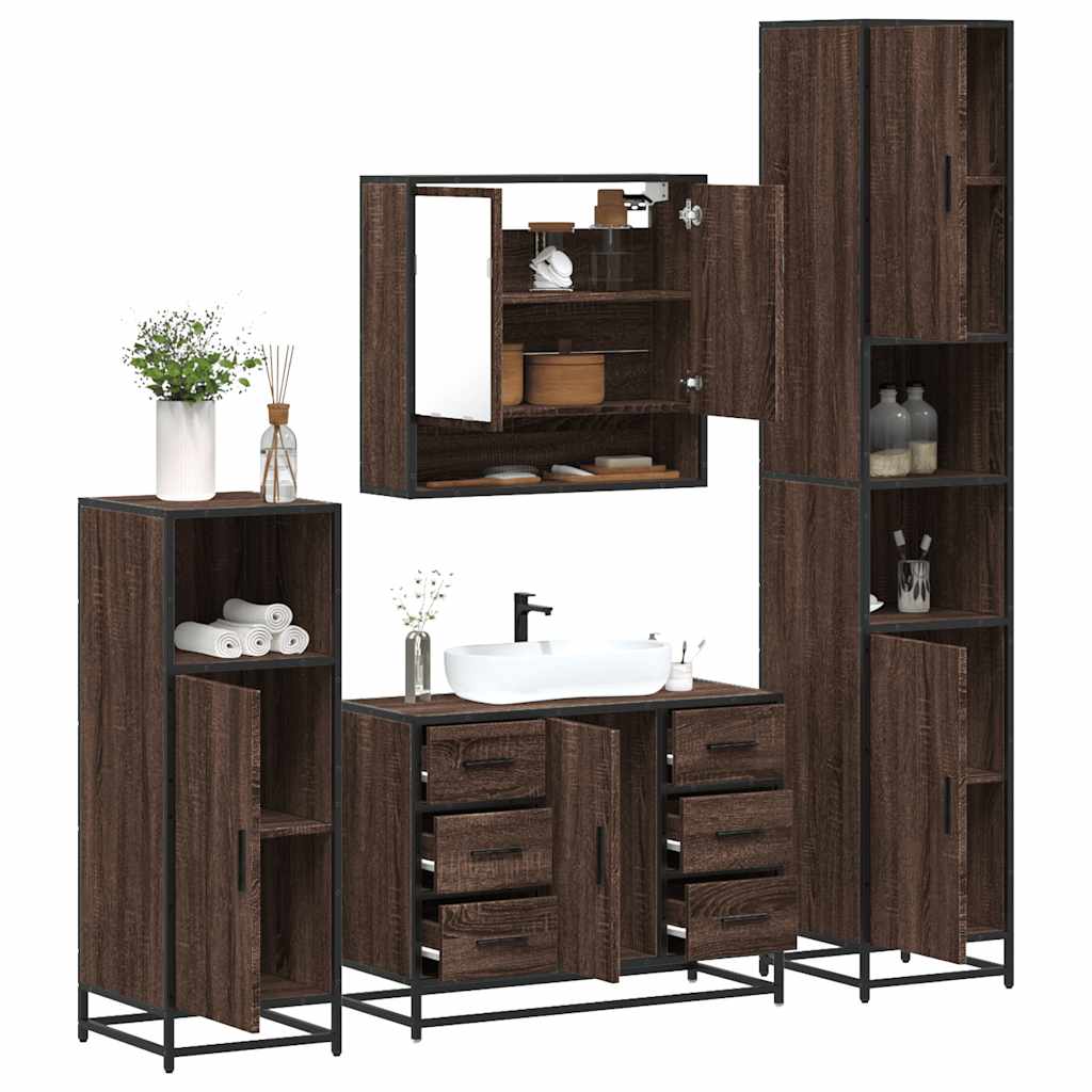 4 Piece Bathroom Furniture Set Brown Oak Engineered Wood