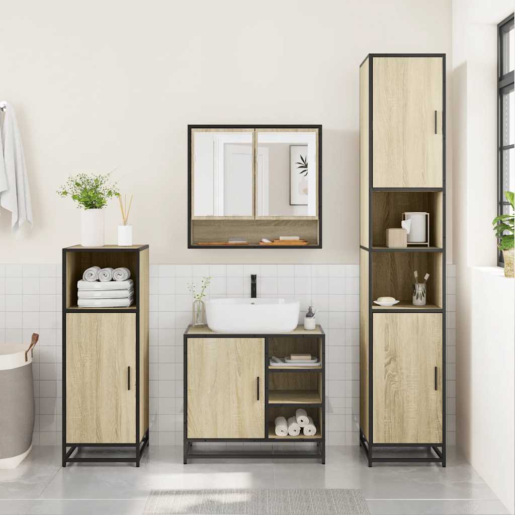 4 Piece Bathroom Furniture Set Sonoma Oak Engineered Wood