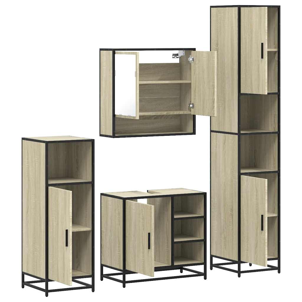 4 Piece Bathroom Furniture Set Sonoma Oak Engineered Wood