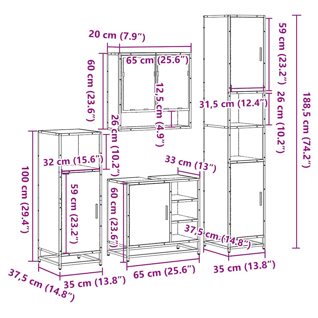 4 Piece Bathroom Furniture Set Sonoma Oak Engineered Wood