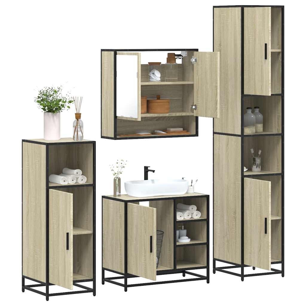 4 Piece Bathroom Furniture Set Sonoma Oak Engineered Wood