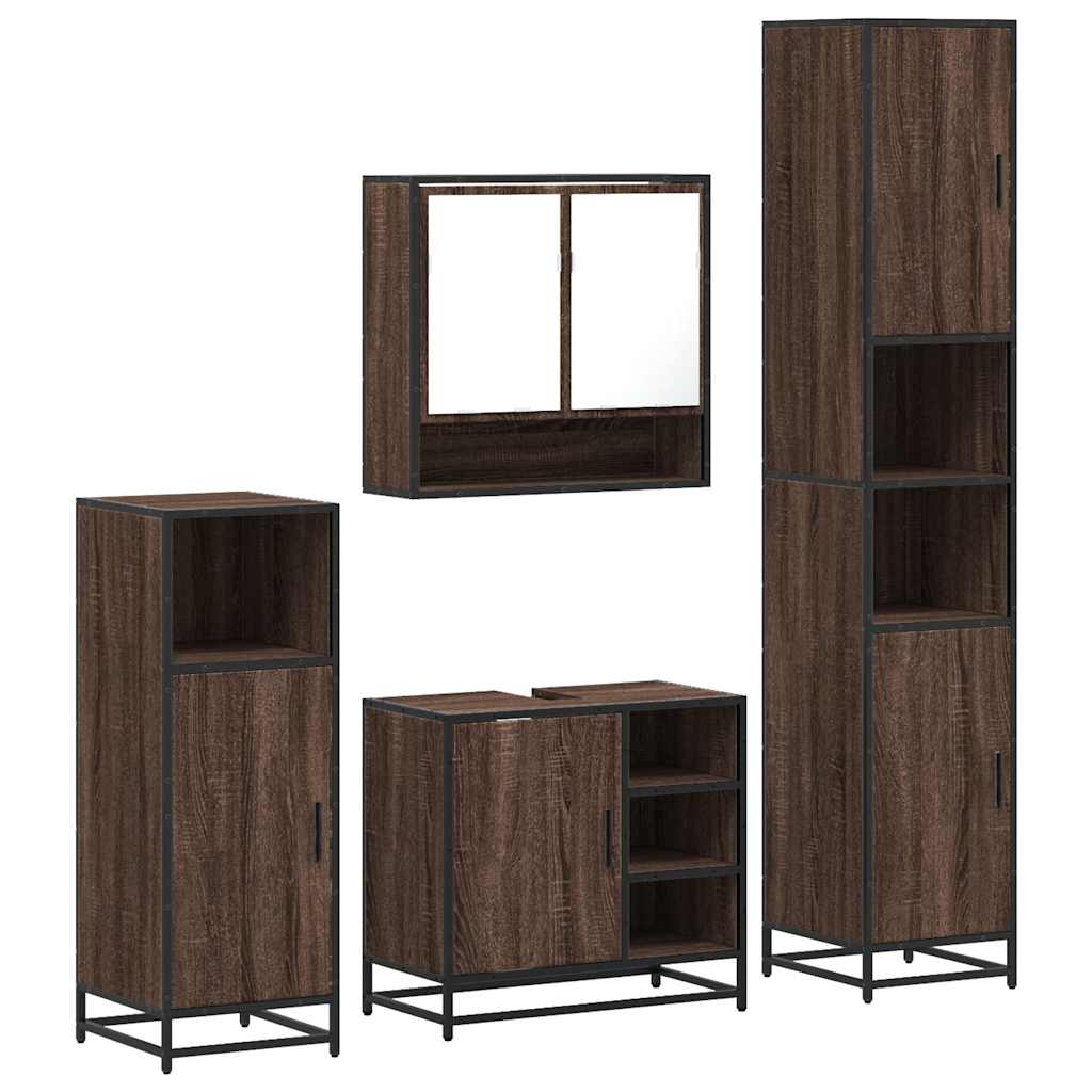 4 Piece Bathroom Furniture Set Brown Oak Engineered Wood
