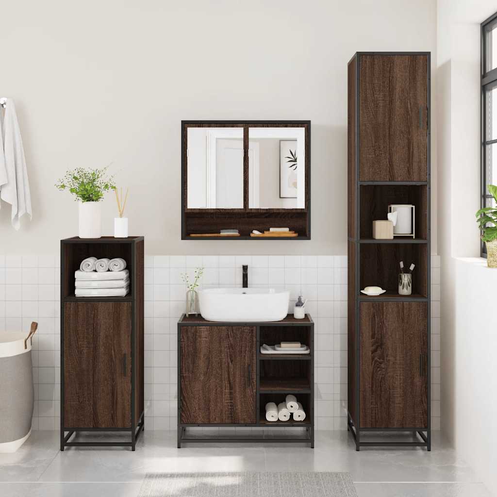 4 Piece Bathroom Furniture Set Brown Oak Engineered Wood