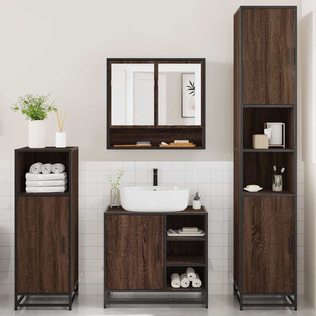 4 Piece Bathroom Furniture Set Brown Oak Engineered Wood