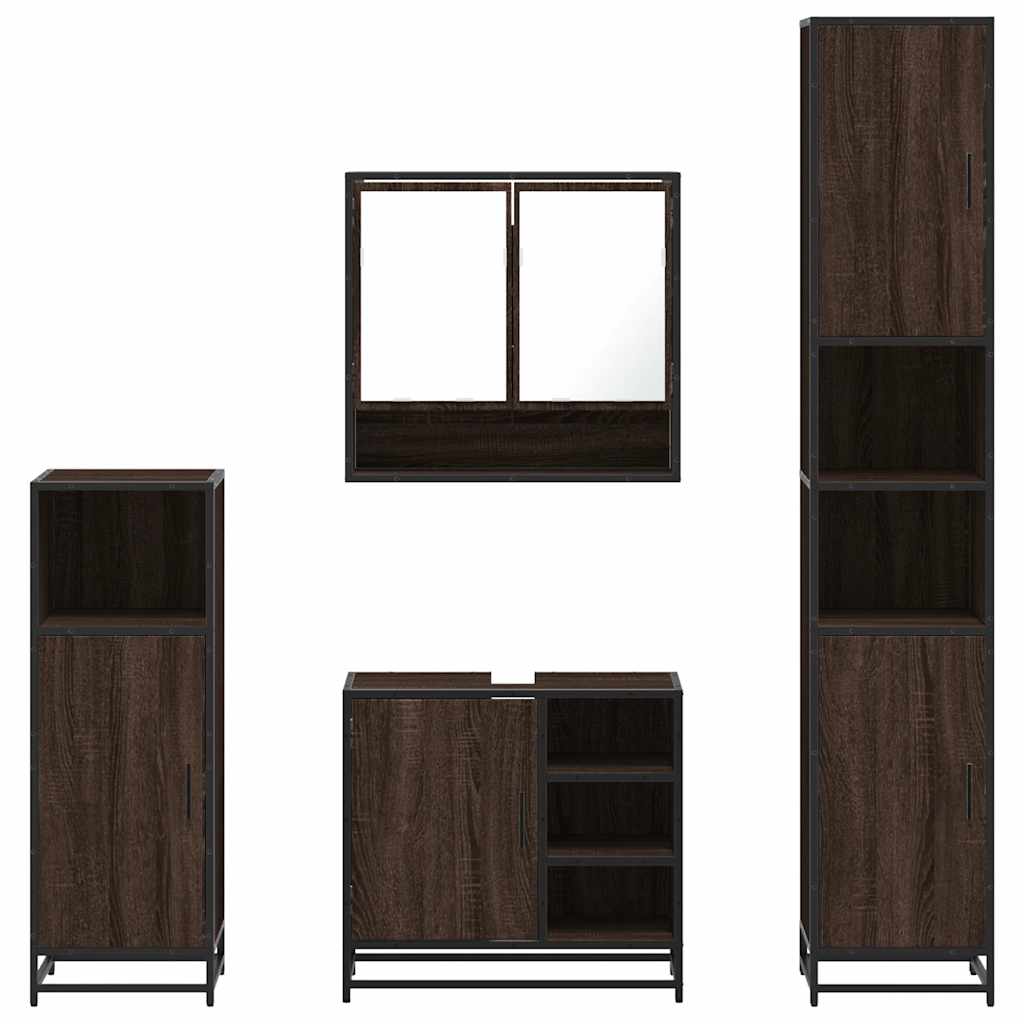 4 Piece Bathroom Furniture Set Brown Oak Engineered Wood